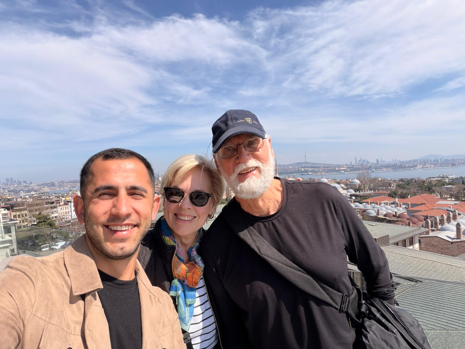 Berat with guests overlooking the Bosphorus